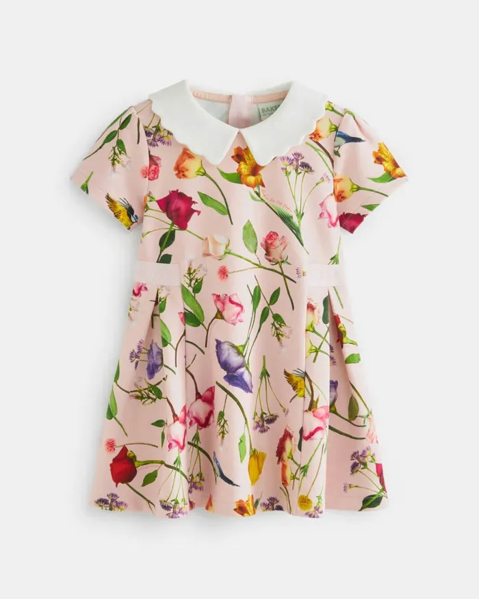 Kids DAYNICA 8211 Floral Print Collared Ponte Dress Pink Ted Baker Dresses