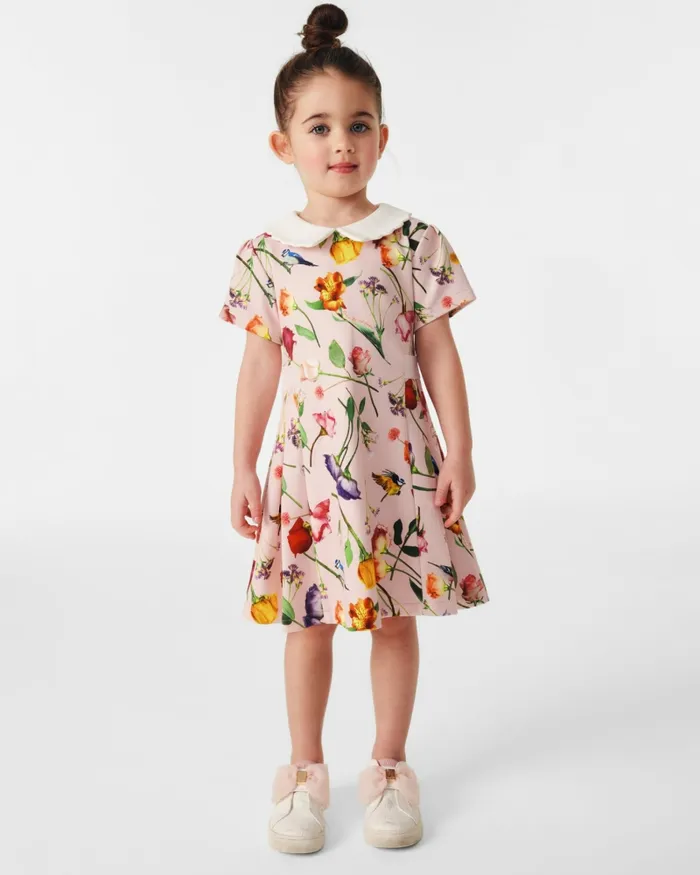 Kids DAYNICA 8211 Floral Print Collared Ponte Dress Pink Ted Baker Dresses