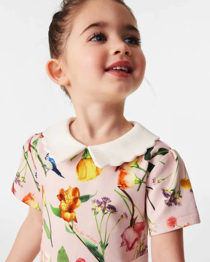 Kids DAYNICA 8211 Floral Print Collared Ponte Dress Pink Ted Baker Dresses