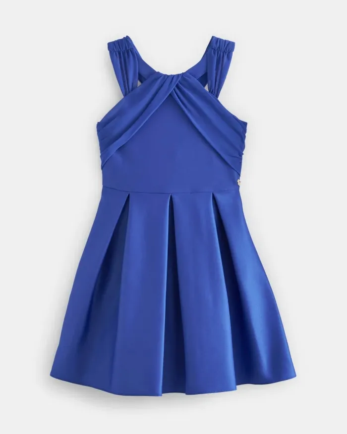 Kids ELISSY 8211 Chiffon Strap Sleeveless Scuba Dress Blue Ted Baker Dresses