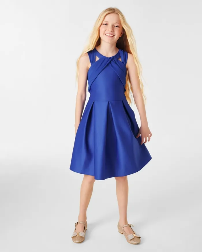 Kids ELISSY 8211 Chiffon Strap Sleeveless Scuba Dress Blue Ted Baker Dresses