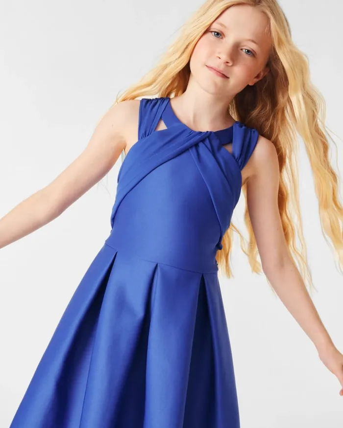 Kids ELISSY 8211 Chiffon Strap Sleeveless Scuba Dress Blue Ted Baker Dresses