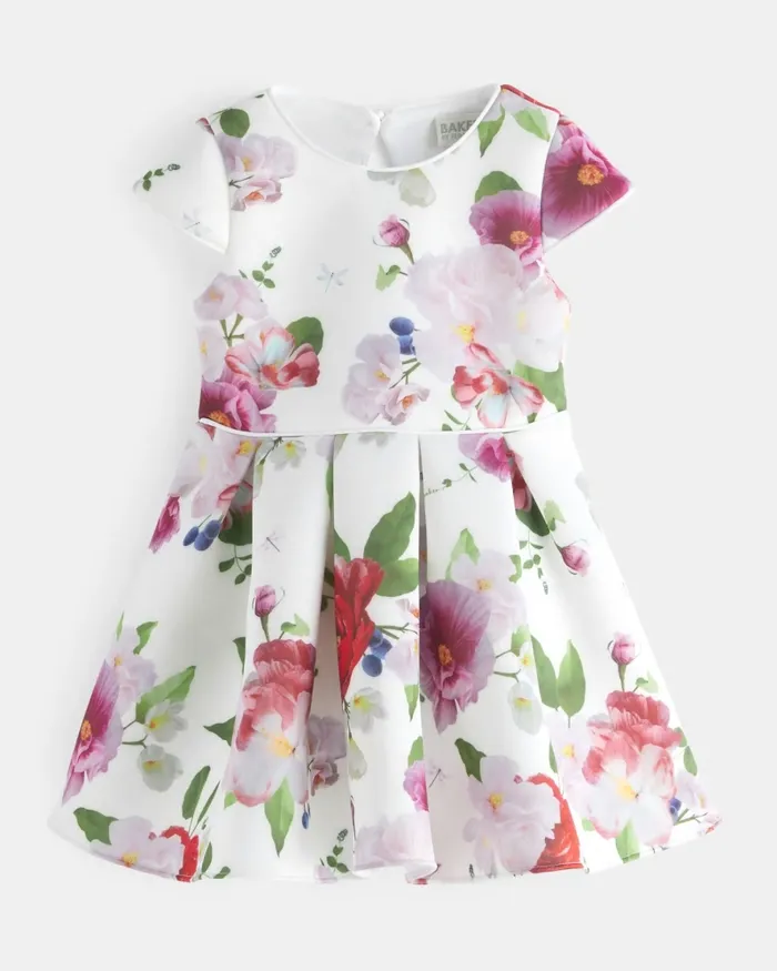 Kids FLORLLA 8211 Floral Cut Out Detail Scuba Dress White Ted Baker Dresses