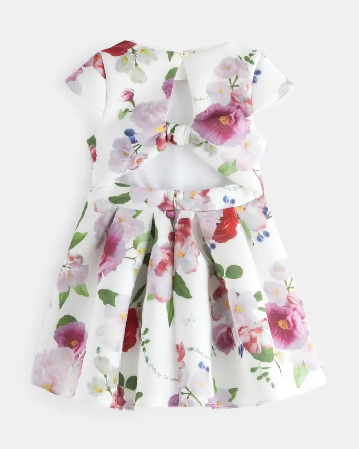 Kids FLORLLA 8211 Floral Cut Out Detail Scuba Dress White Ted Baker Dresses