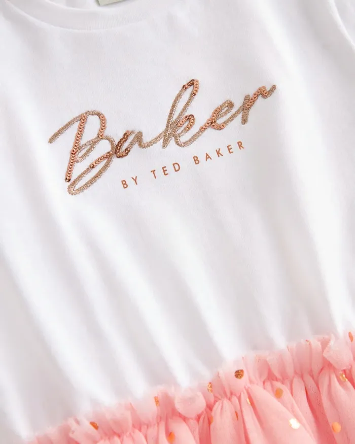 Kids HARPUUR 8211 Mockable Metallic Detail Mesh Dress Pink Ted Baker Dresses