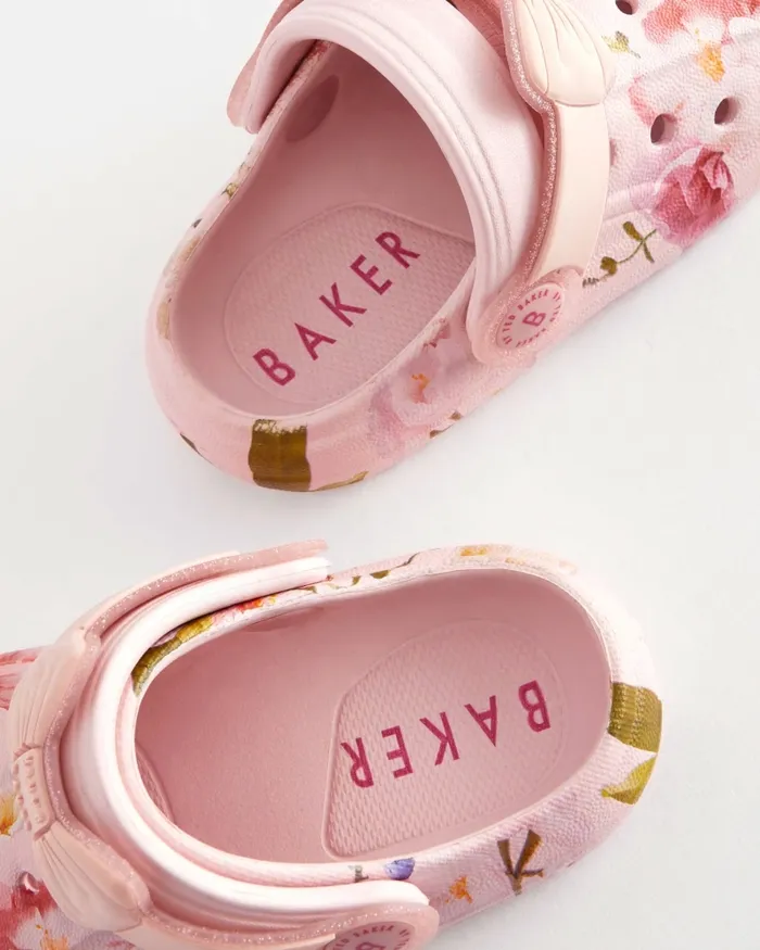 Kids JELLIEY 8211 Floral Clogs With Sparkly Bow Strap Pink Ted Baker Younger Girls