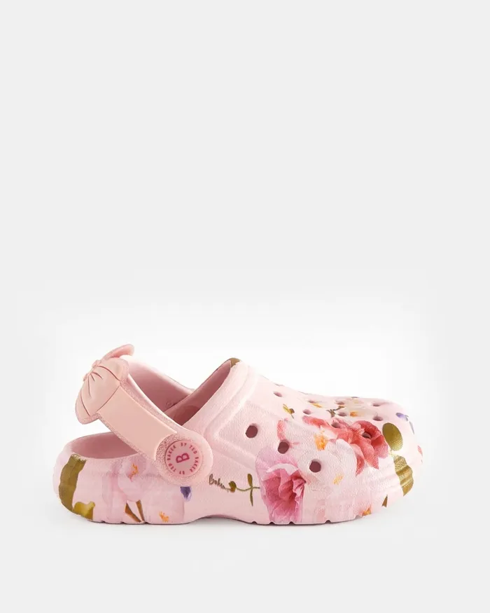 Kids JELLIEY 8211 Floral Clogs With Sparkly Bow Strap Pink Ted Baker Younger Girls Kids JELLIEY 8211 Floral Clogs With Sparkly Bow Strap Pink Ted Baker Younger Girls