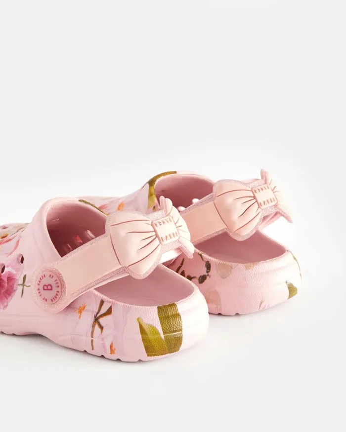 Kids JELLIEY 8211 Floral Clogs With Sparkly Bow Strap Pink Ted Baker Younger Girls Kids JELLIEY 8211 Floral Clogs With Sparkly Bow Strap Pink Ted Baker Younger Girls