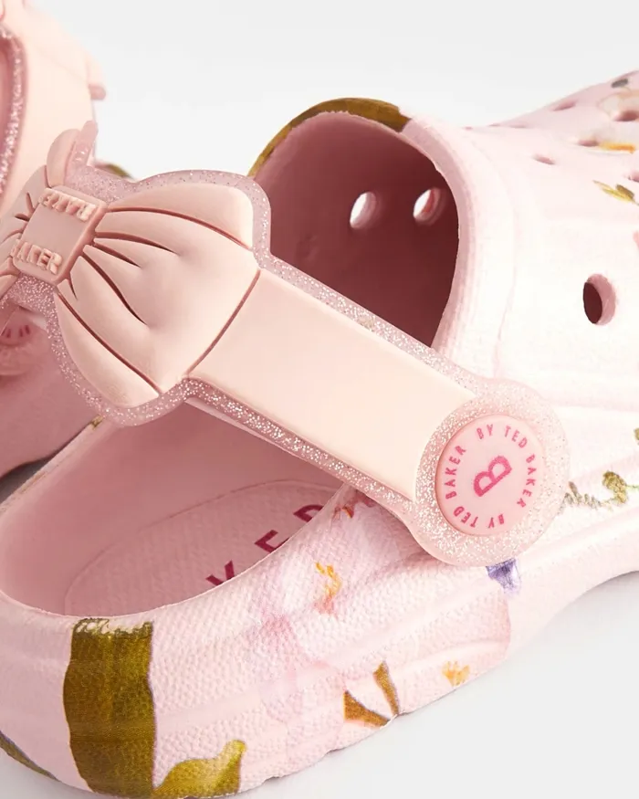 Kids JELLIEY 8211 Floral Clogs With Sparkly Bow Strap Pink Ted Baker Younger Girls Kids JELLIEY 8211 Floral Clogs With Sparkly Bow Strap Pink Ted Baker Younger Girls