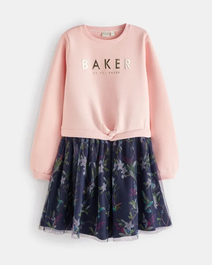 Kids KEEYLE 8211 Branded Sweatshirt Dress With Mesh Skirt Pink Ted Baker Dresses