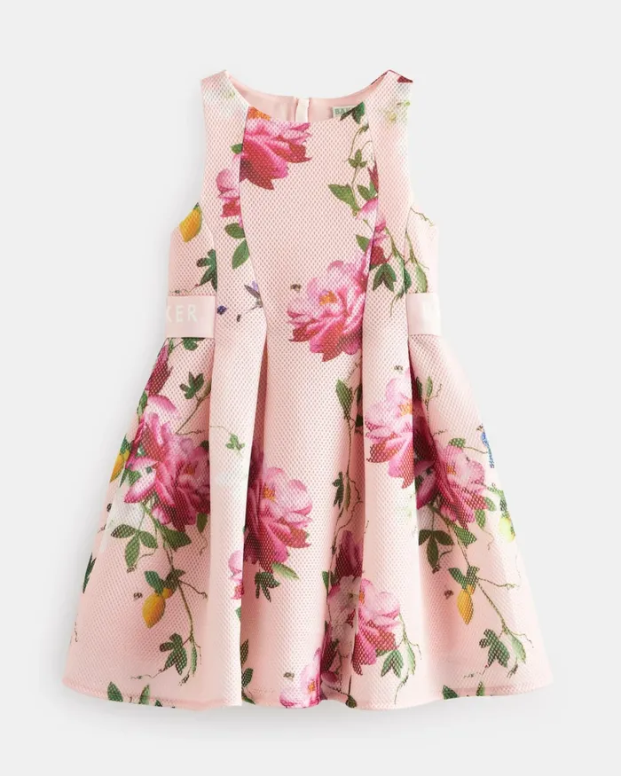 Kids KEEYLII 8211 Sleeveless Floral Pleated Mesh Dress Pink Ted Baker Dresses