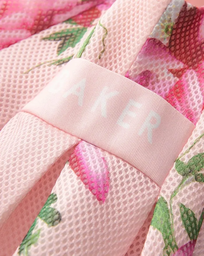 Kids KEEYLII 8211 Sleeveless Floral Pleated Mesh Dress Pink Ted Baker Dresses