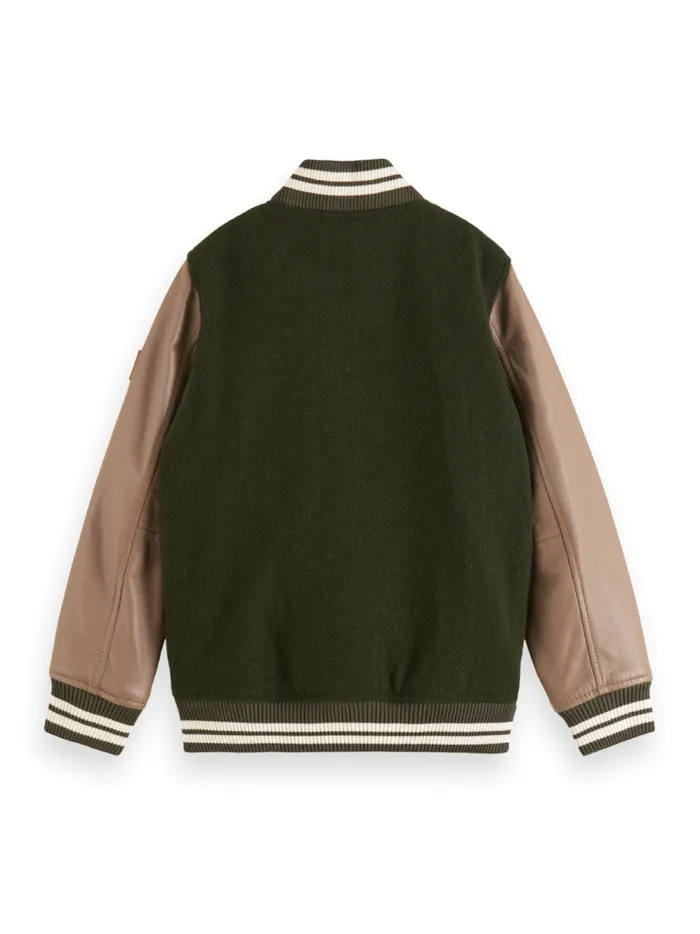 Kids LEATHER VARSITY JACKET Heritage Green Scotch and Soda Jackets and Coats