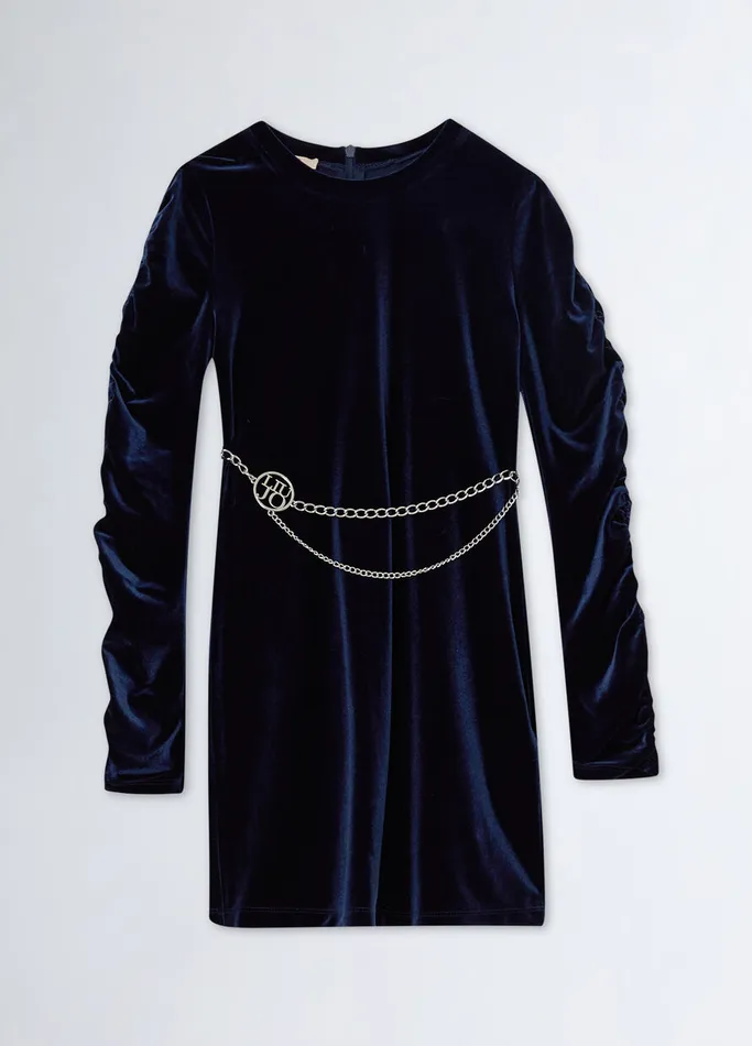 Kids Liujo Dresses and Jumpsuits Belted Velvet Dress Blue