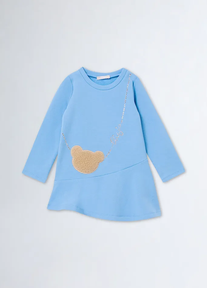 Kids Liujo Dresses and Jumpsuits Fleece Dress With Rhinestones Blue