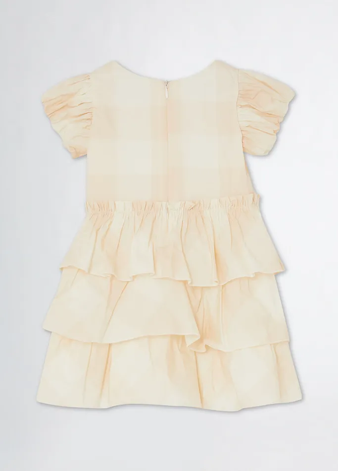 Kids Liujo Dresses and Jumpsuits Flounced Check Dress Champagne
