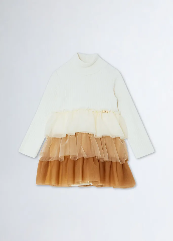Kids Liujo Dresses and Jumpsuits Knit Dress With Tulle Whitebrown
