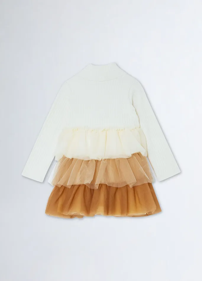 Kids Liujo Dresses and Jumpsuits Knit Dress With Tulle Whitebrown