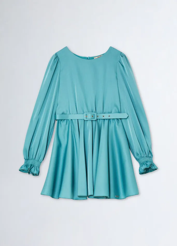 Kids Liujo Dresses and Jumpsuits Satin Dress With Belt Green