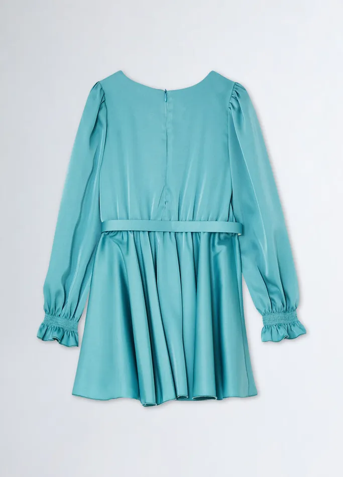 Kids Liujo Dresses and Jumpsuits Satin Dress With Belt Green