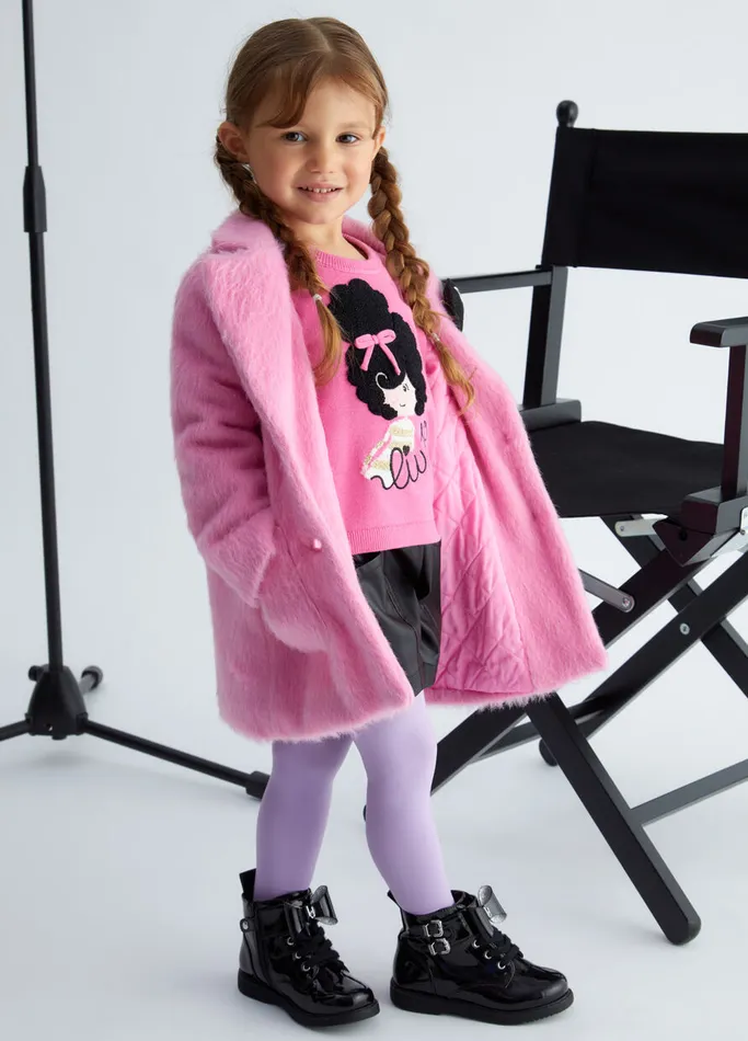 Kids Liujo Outerwear Coat With Brooch Pink