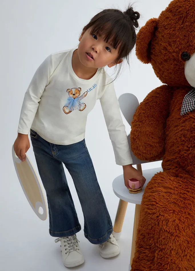Kids Liujo Topwear Printed TShirt With Rhinestones White