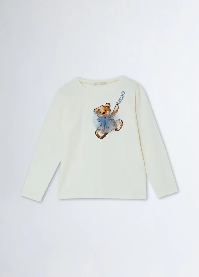 Kids Liujo Topwear Printed TShirt With Rhinestones White
