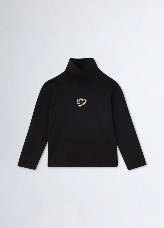 Kids Liujo Topwear TShirt With Heart And Gemstones Black