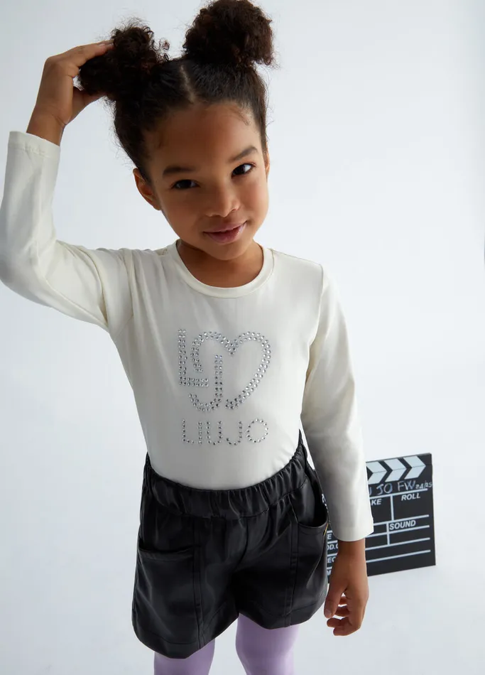 Kids Liujo Topwear TShirt With Rhinestones White
