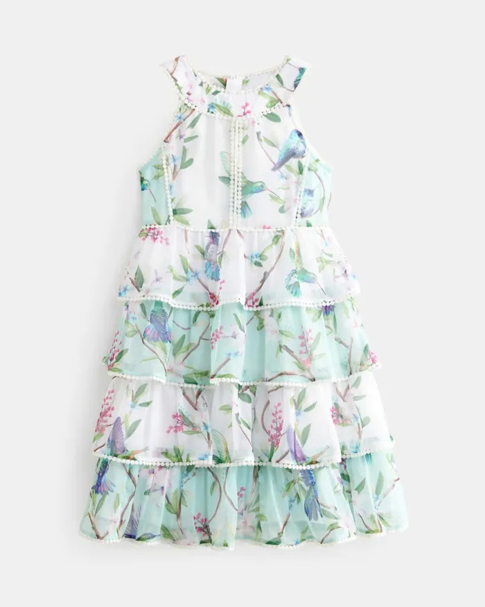 Kids LOORA 8211 Sleeveless Floral Tiered Chiffon Dress Green Ted Baker Dresses Kids LOORA 8211 Sleeveless Floral Tiered Chiffon Dress Green Ted Baker Dresses