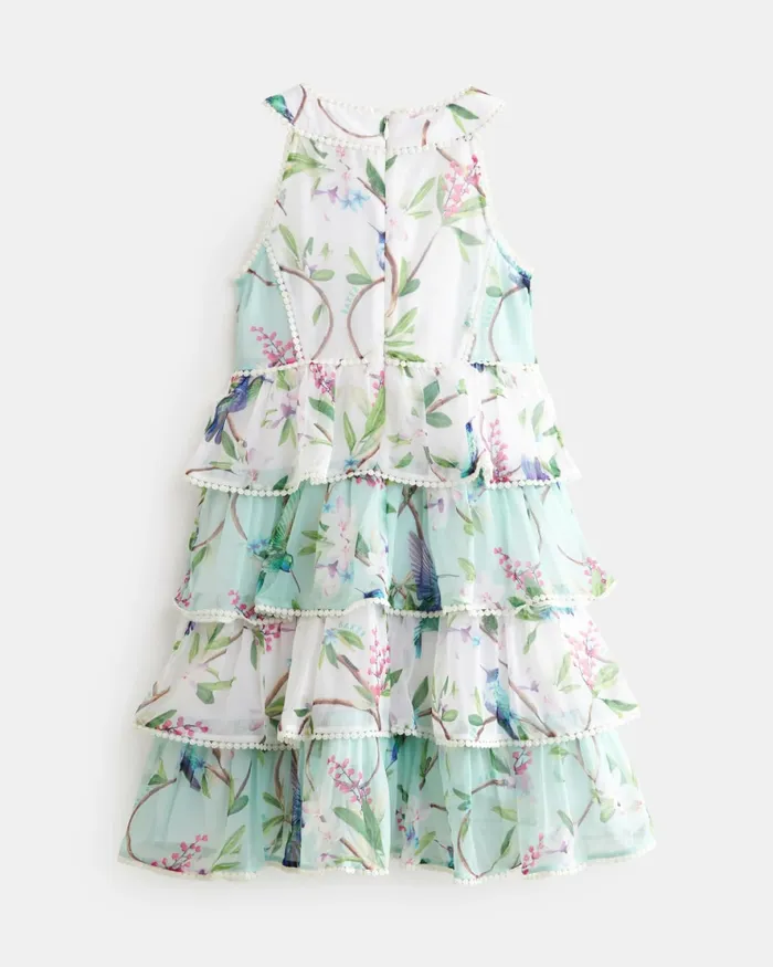 Kids LOORA 8211 Sleeveless Floral Tiered Chiffon Dress Green Ted Baker Dresses Kids LOORA 8211 Sleeveless Floral Tiered Chiffon Dress Green Ted Baker Dresses