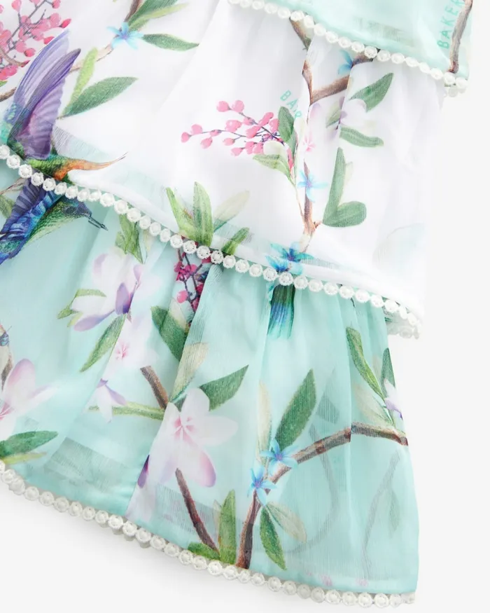 Kids LOORA 8211 Sleeveless Floral Tiered Chiffon Dress Green Ted Baker Dresses Kids LOORA 8211 Sleeveless Floral Tiered Chiffon Dress Green Ted Baker Dresses
