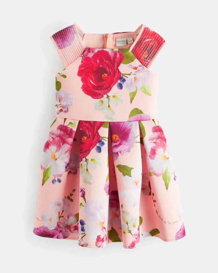 Kids LOVIEEY 8211 Floral Scuba Dress With Striped Straps Coral Ted Baker Dresses Kids LOVIEEY 8211 Floral Scuba Dress With Striped Straps Coral Ted Baker Dresses
