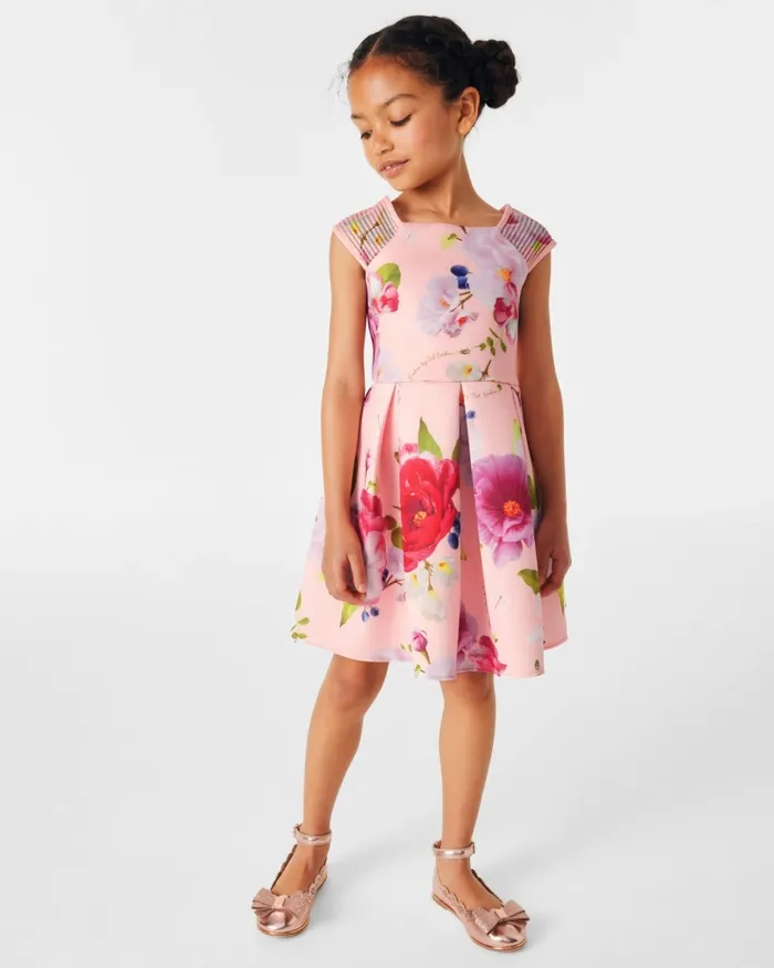 Kids LOVIEEY 8211 Floral Scuba Dress With Striped Straps Coral Ted Baker Dresses Kids LOVIEEY 8211 Floral Scuba Dress With Striped Straps Coral Ted Baker Dresses