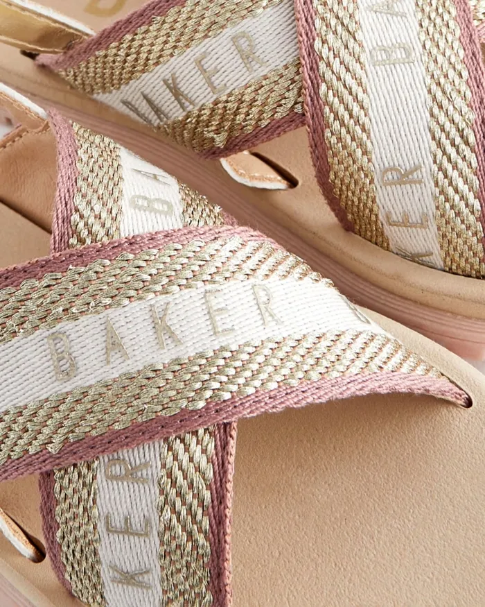 Kids LYDDEEY 8211 Metallic Webbing Cross Strap Sandals Pink Ted Baker Younger Girls