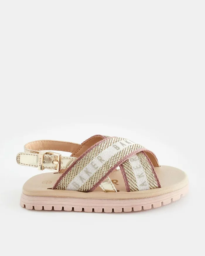 Kids LYDDEEY 8211 Metallic Webbing Cross Strap Sandals Pink Ted Baker Younger Girls