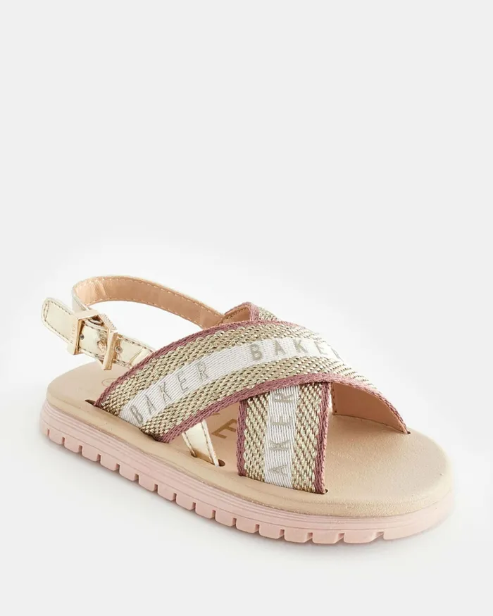 Kids LYDDEEY 8211 Metallic Webbing Cross Strap Sandals Pink Ted Baker Younger Girls