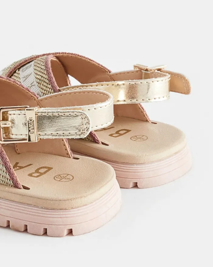 Kids LYDDEEY 8211 Metallic Webbing Cross Strap Sandals Pink Ted Baker Younger Girls