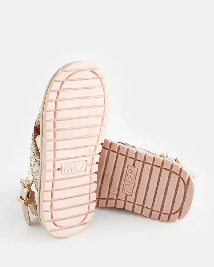 Kids LYDDEEY 8211 Metallic Webbing Cross Strap Sandals Pink Ted Baker Younger Girls