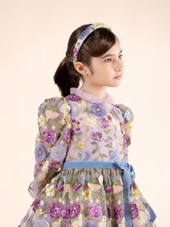 Kids Midi Dresses Marchesa Flower Embroidered Tulle Gown Multicolor