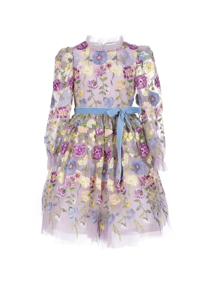 Kids Midi Dresses Marchesa Flower Embroidered Tulle Gown Multicolor