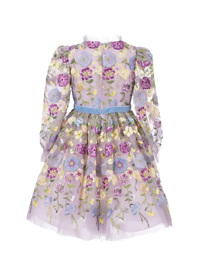 Kids Midi Dresses Marchesa Flower Embroidered Tulle Gown Multicolor