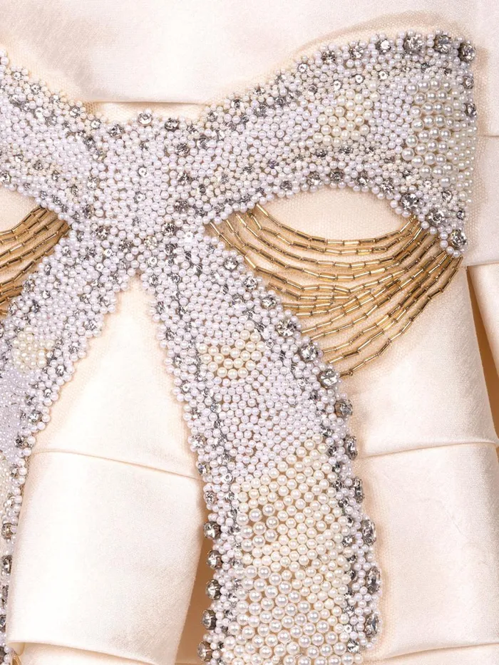 Kids Midi Dresses Marchesa Pearl Detail Shantung Dress Beige