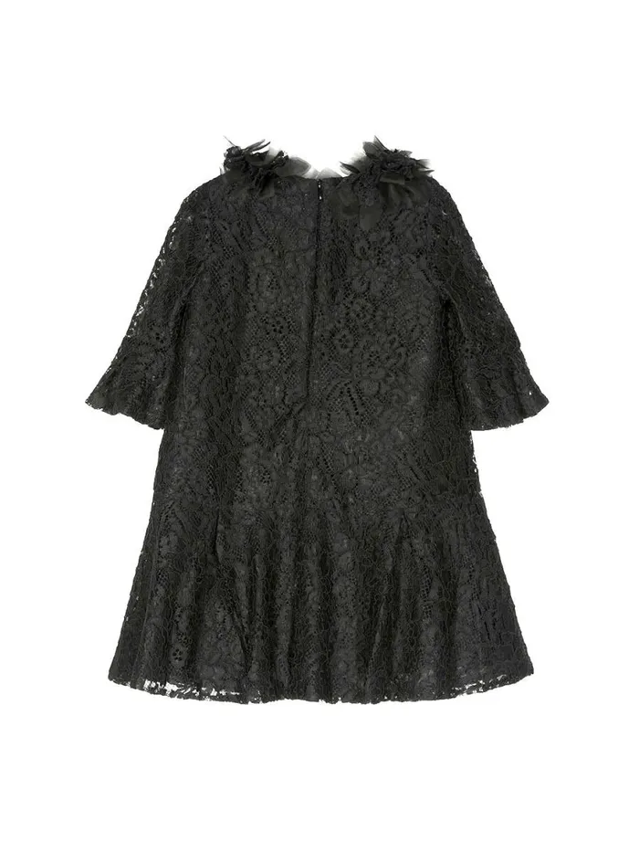Kids Midi Dresses Marchesa VolantEmbroidered Lace Dress Black