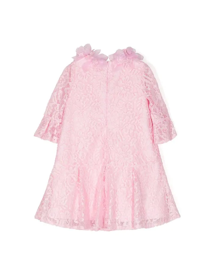 Kids Midi Dresses Marchesa VolantEmbroidered Lace Dress Pink