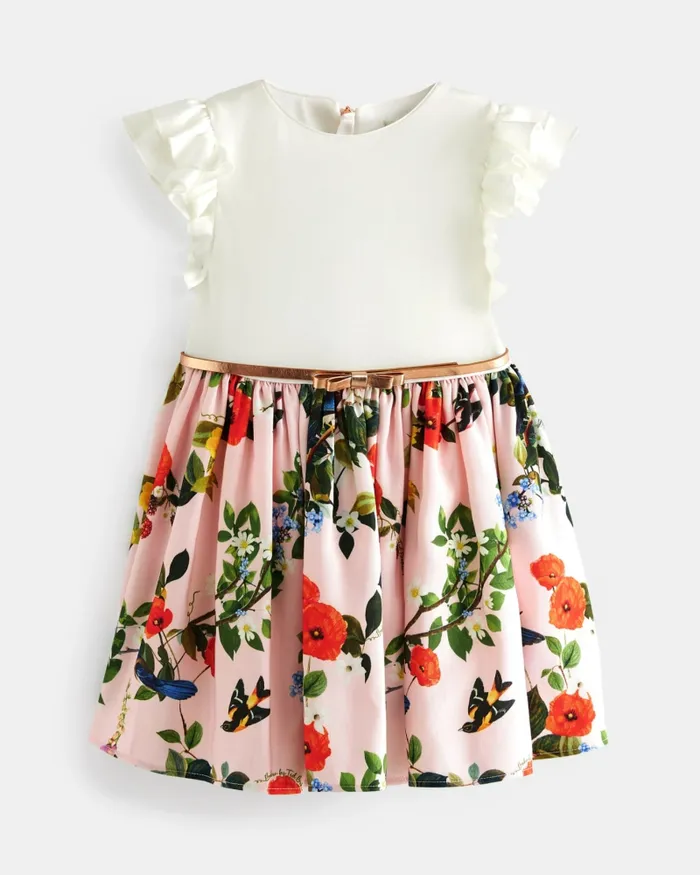 Kids MURDINA 8211 Frill Sleeve Mockable Dress With Belt Pink Ted Baker Dresses Kids MURDINA 8211 Frill Sleeve Mockable Dress With Belt Pink Ted Baker Dresses