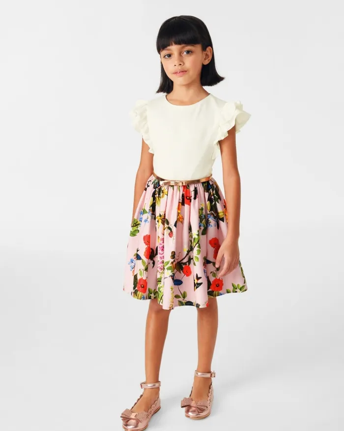 Kids MURDINA 8211 Frill Sleeve Mockable Dress With Belt Pink Ted Baker Dresses Kids MURDINA 8211 Frill Sleeve Mockable Dress With Belt Pink Ted Baker Dresses
