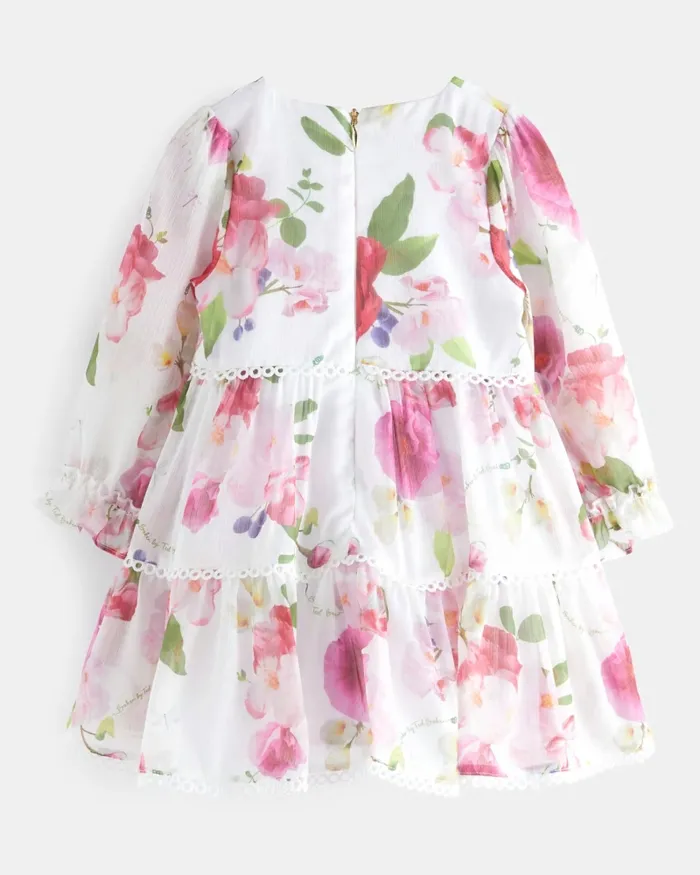 Kids MYYHA 8211 Long Sleeve Floral Tiered Dress White Ted Baker Dresses