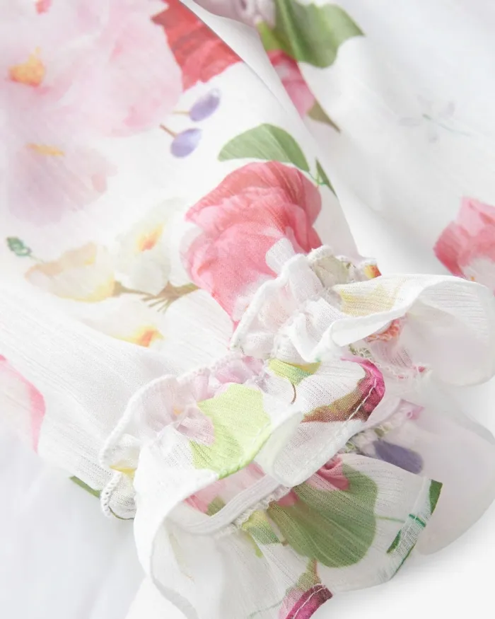 Kids MYYHA 8211 Long Sleeve Floral Tiered Dress White Ted Baker Dresses