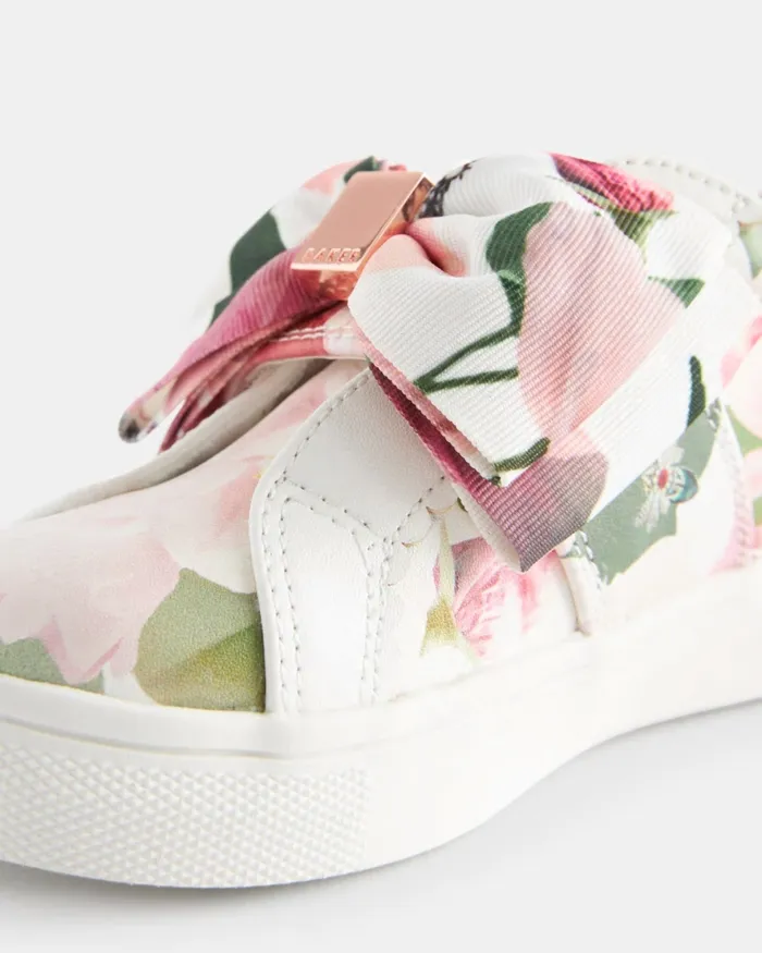 Kids NOVATAY 8211 Floral Print Bow Trainers White Ted Baker Younger Girls